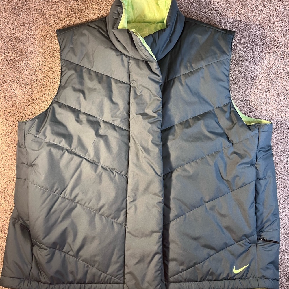 Nike Charcoal Puffer Vest with Neon Green Interior